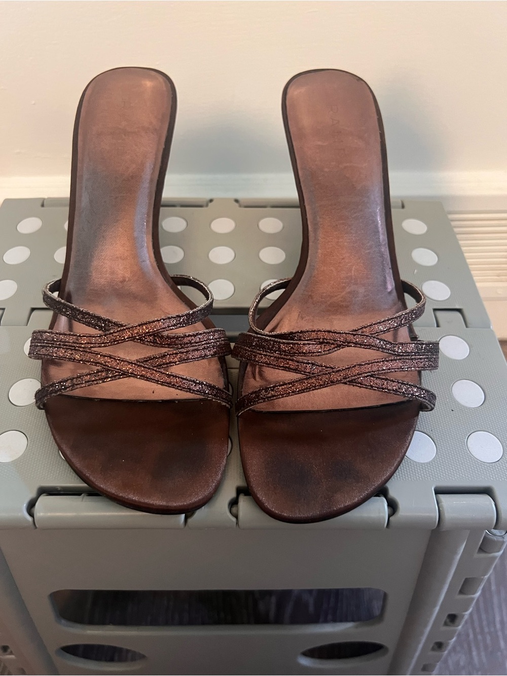Rampage Metallic Bronze Strappy Slides